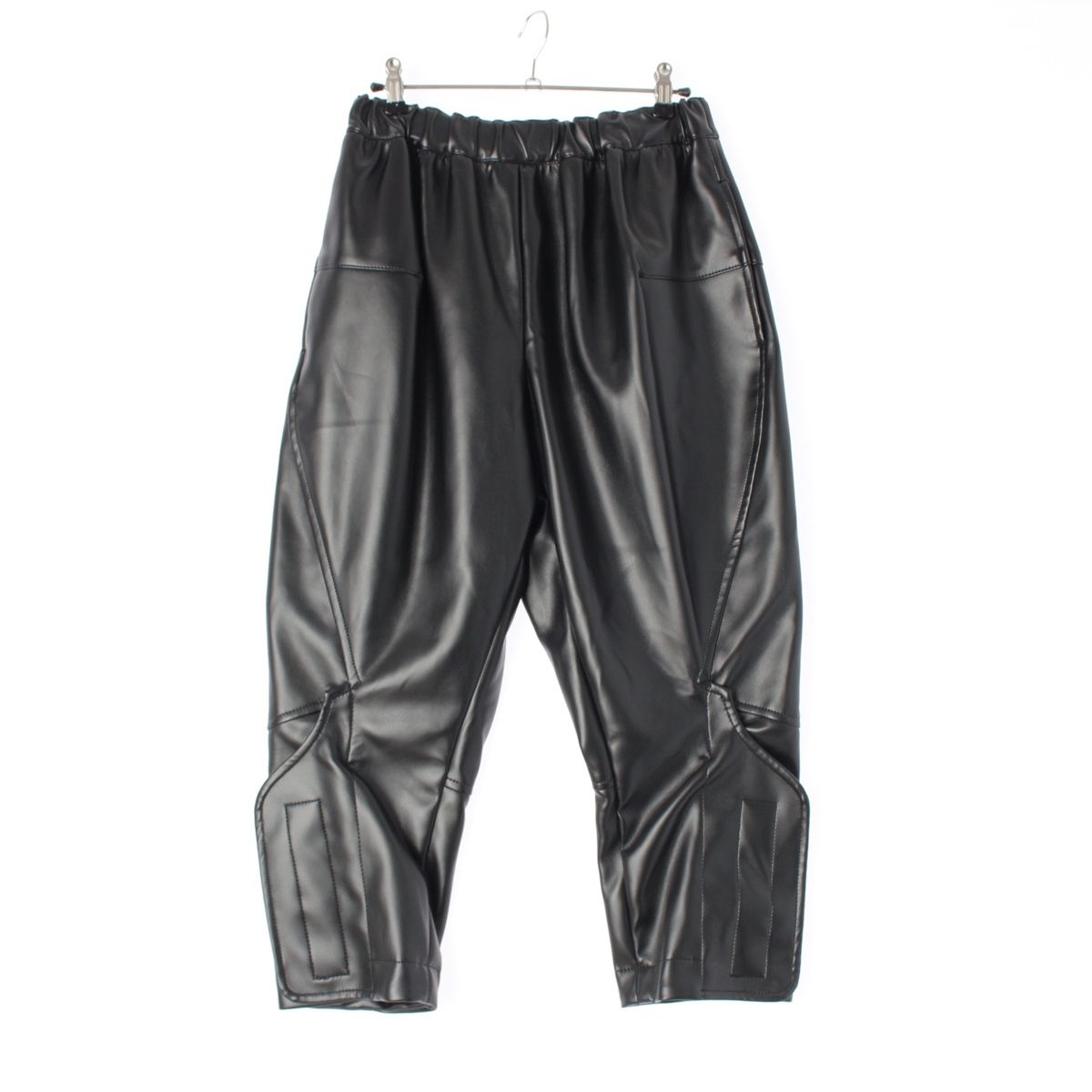 コムデギャルソン AD2025 24AW フェイクレザー 裾マジックテープ 切替 バルーン テーパード パンツ ボトムス GN-P007 ブラック XS