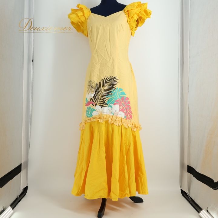 美品 日本製 フラダンス衣装】グリーン Paondor ワンピース ドレス 緑