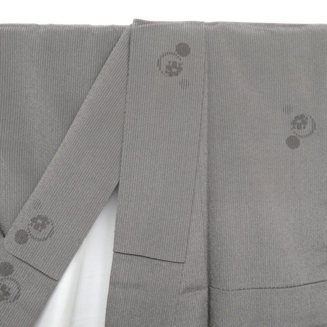 特選 塩沢 お召し 御召 着物 中古 袷 カジュアル 花模様 鼠色