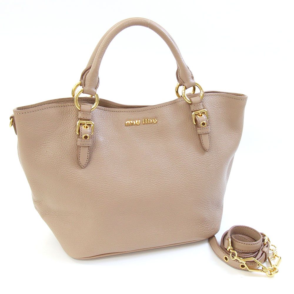 miumiu MADRAS マドラスレザー 2WAY ハンドバッグ MADRAS マドラス ハンドバッグ レザー ダークネイビー 2WAY