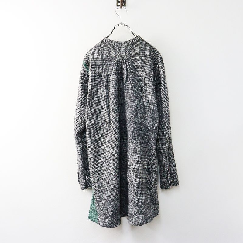 ペロ pero ウール サイドライン ハウンドトゥースチェック ワンピース ｜グレー トップス 長袖 スタンド 2400014633306