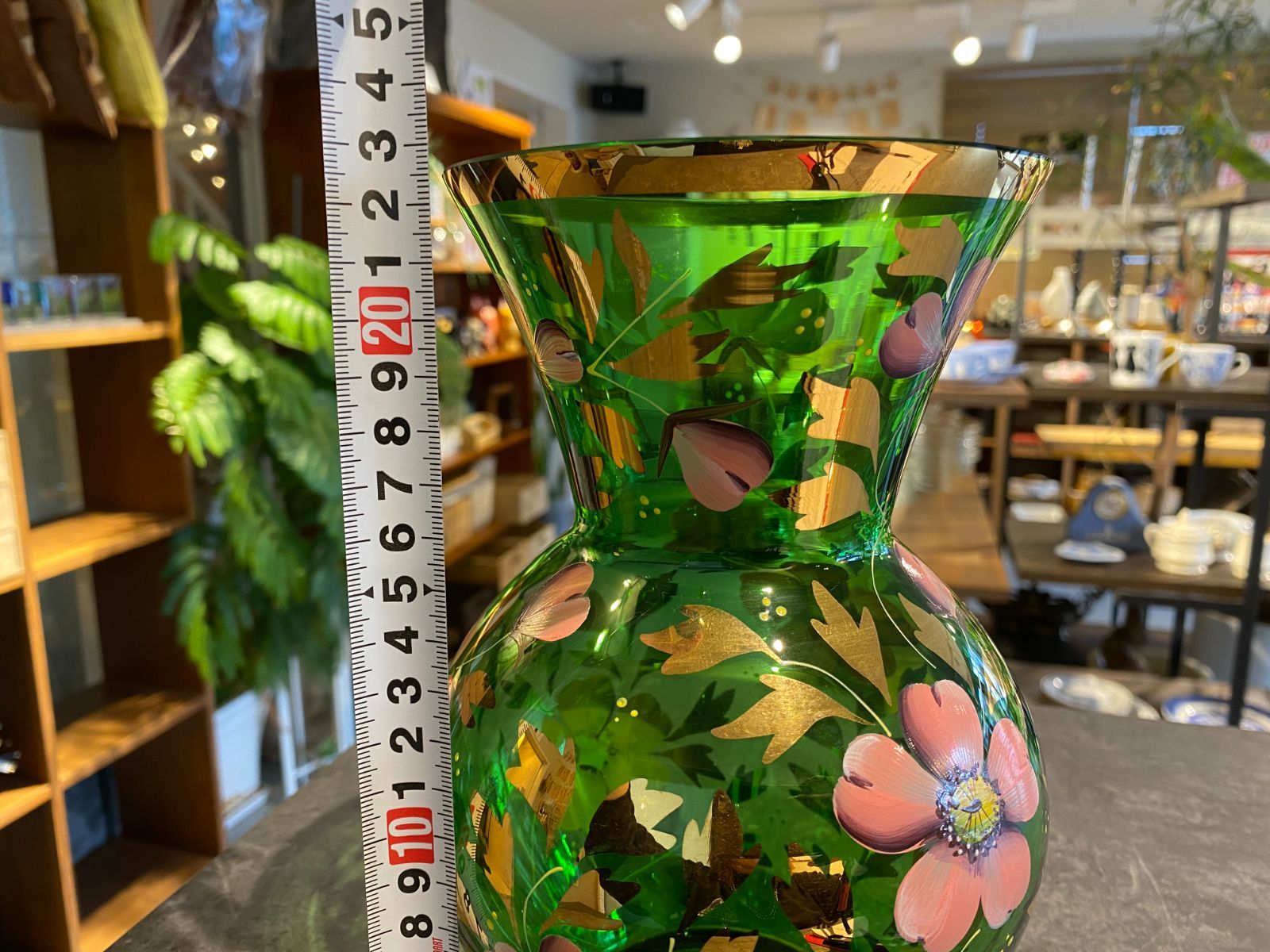Bohemia ボヘミアングラス フラワーベース 花瓶 ロングタイプ グリーン