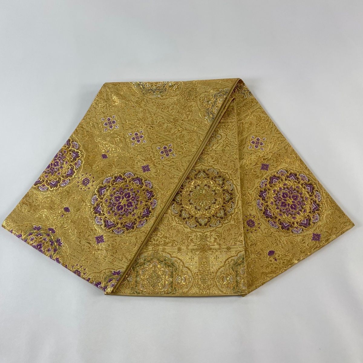 袋帯 美品 逸品 じゅらく 落款 帝王紫 華文 草花 金糸 箔 金色
