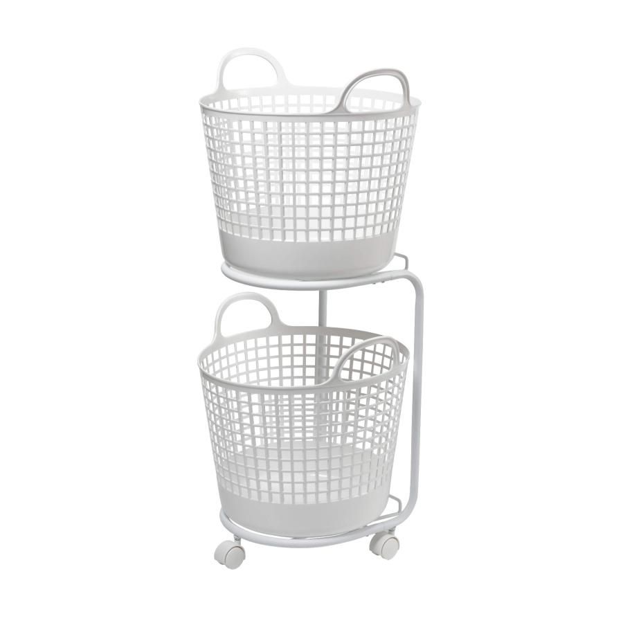 ライクイット like-it ランドリー 洗濯 収納 ラウンド型バスケット 2段 約幅41×40.5×90.5cm キャスター含む ホワイト