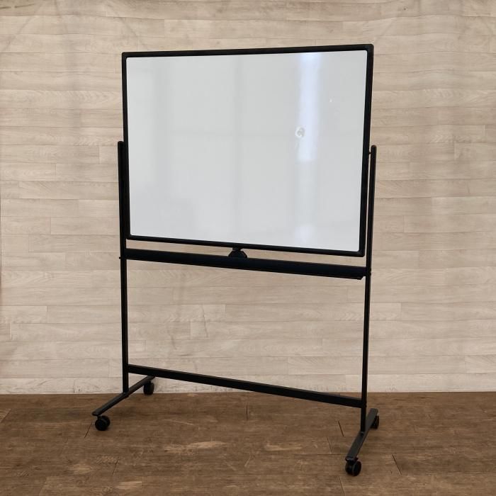 中古 ホワイトボード 脚付き ブラック ホワイトボード 両面 回転式