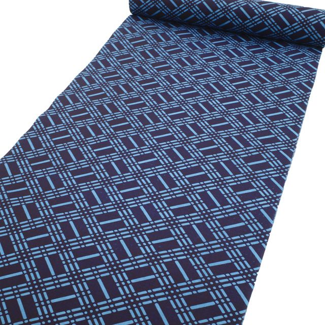 すごい値 夏物 男物 浴衣 着物 綿 木綿 着尺 ゆかた コーマー生地 濃紺 菱格子 メンズ カジュアル 未仕立て 単衣 夏 夏用 夏着物 祭り 夕涼み 花火 リサイクル みやがわ nem 00143