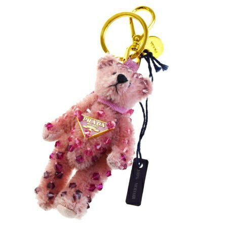 【中古】 超美品 プラダ PRADA バッグチャーム キーホルダー ストラップ クマ ビーズ ピンク ゴールド ナイロン メタル 02EG151