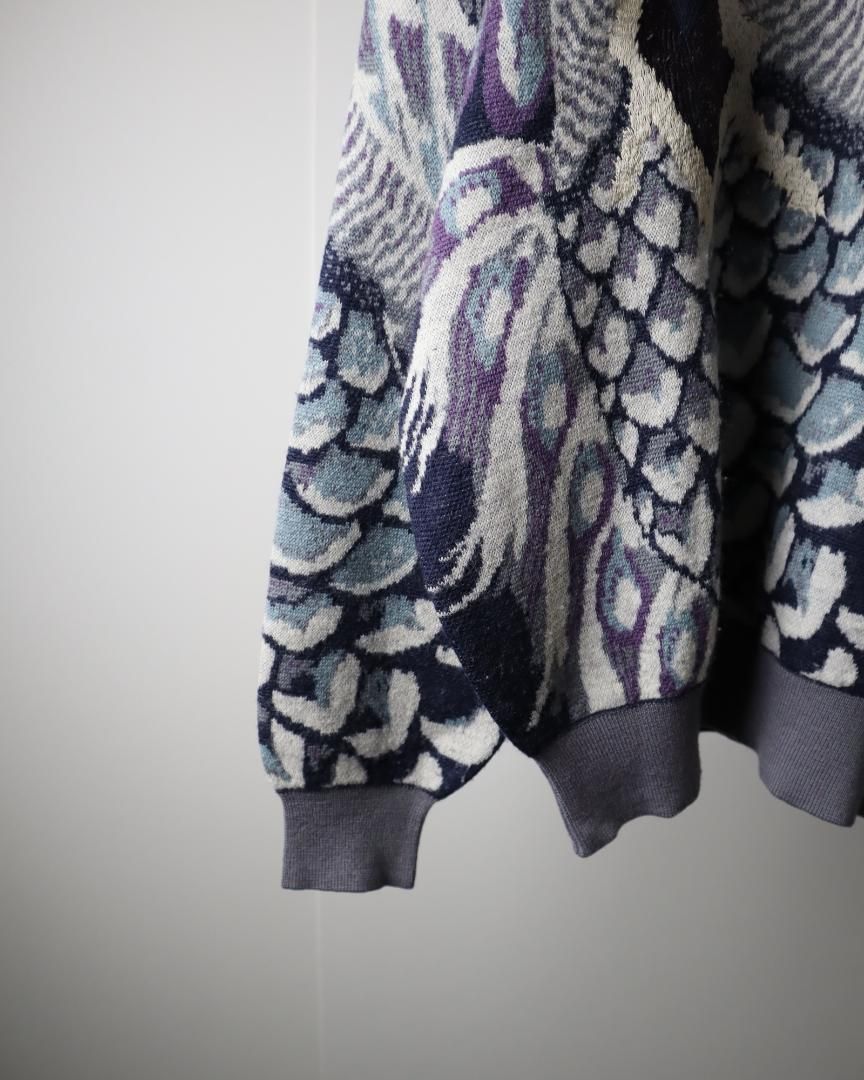 【vintage】ピーコック 孔雀 刺繍 デザイン ウール ニット セーター古着屋arie✿K261