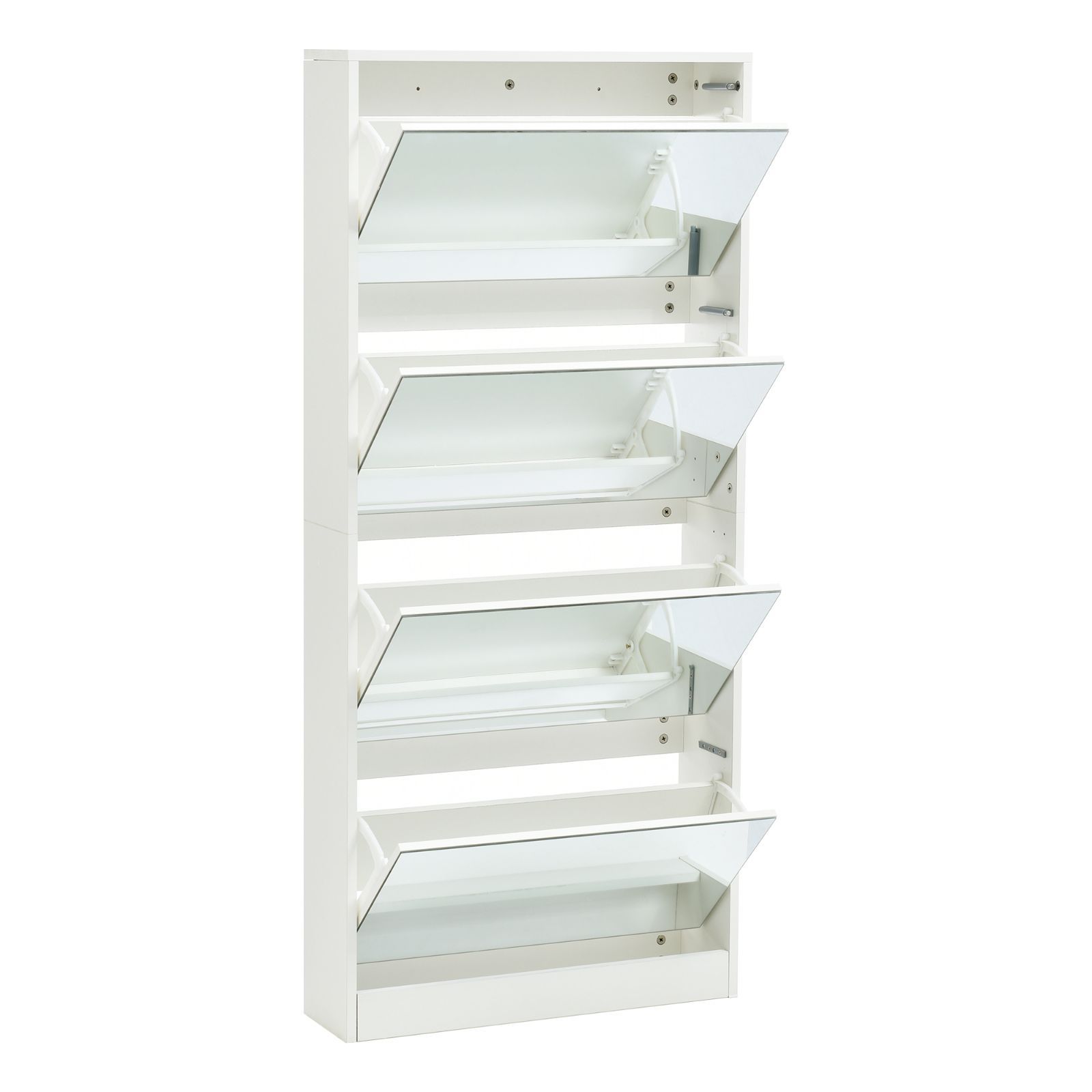 下駄箱 4段 前面ミラー付き シューズボックス 幅63×奥行17×高さ140cm 大容量 スリムタイプ 靴箱 靴棚 靴収納 玄関収納 MARWIL-DEMENAGEMENTS_CH