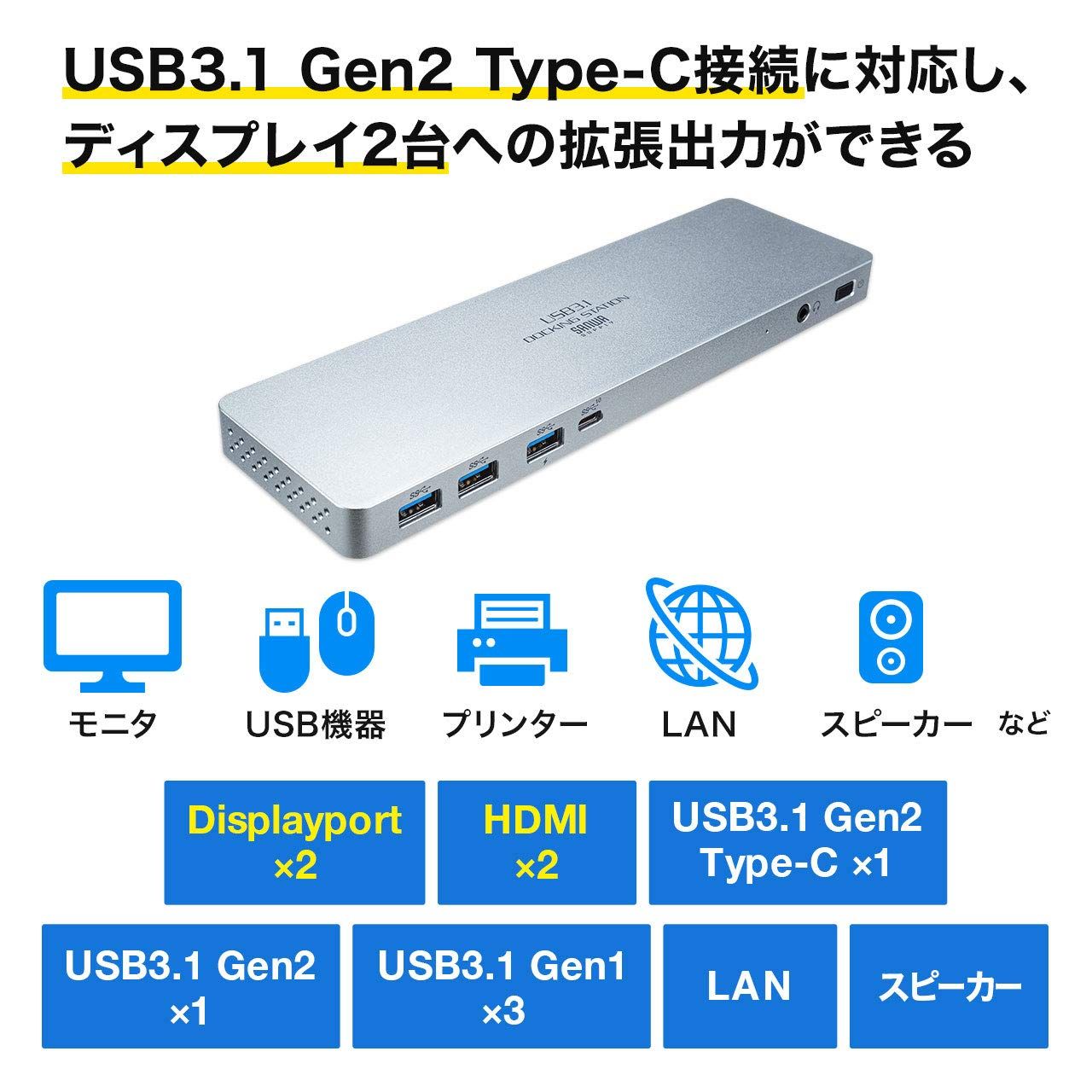 サンワサプライ USB Type-C専用ドッキングステーション(HDMI 