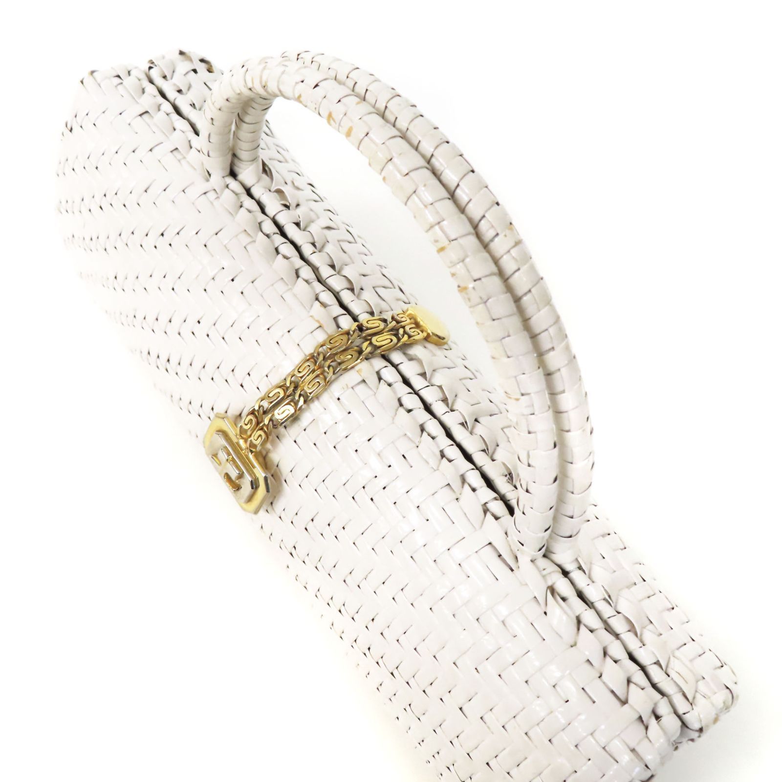 oe25106 Courreges クレージュ 美品 ロゴ金具 籐 編み込み ラタン 