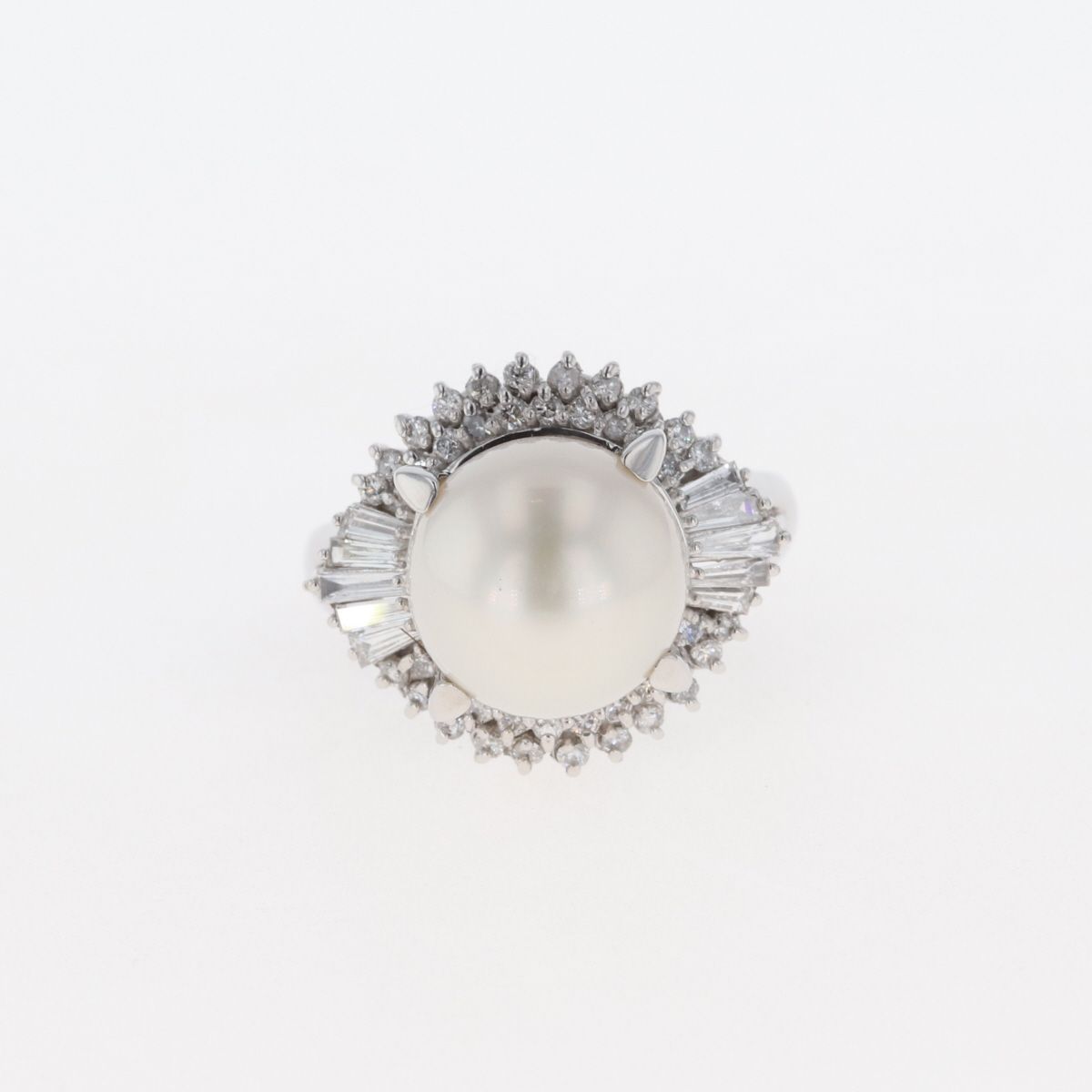 パール デザインリング プラチナ 指輪 メレダイヤ 真珠 リング 12.5号