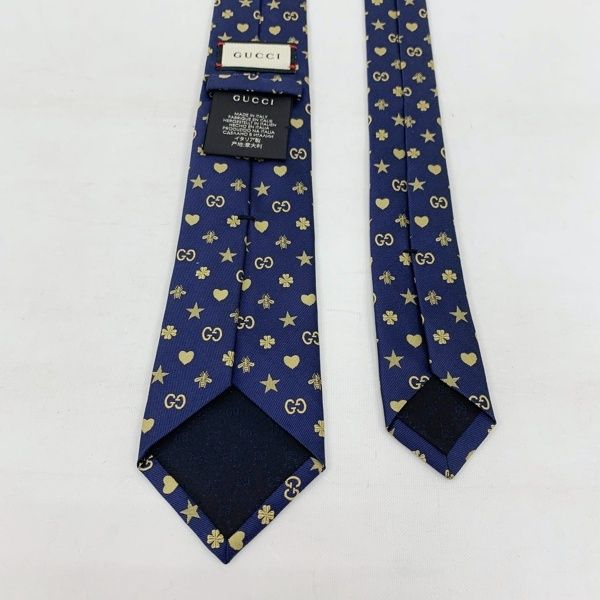 美品 GUCCI グッチ GG柄 × ハート柄 ネクタイ ネイビー 紺 GUCCI 【名入れ】グッチ ネクタイ GG シルク ブランドネクタイ