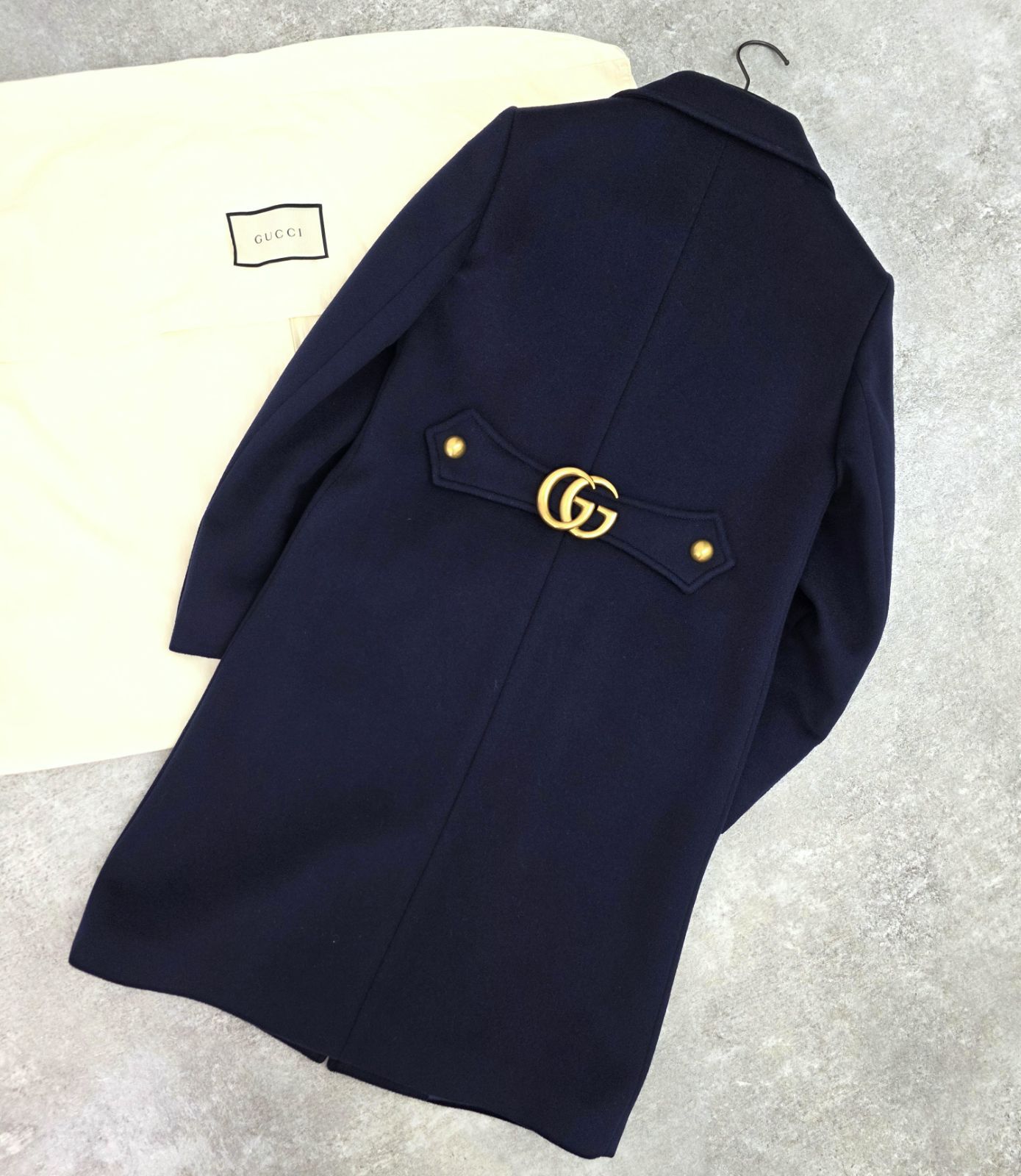 定価32万 GUCCI グッチ GGマーク ウール ロングコート 金ボタン ネイビー レディース 38 Mサイズ PAWNSHOPRiZ パウンショップリズ