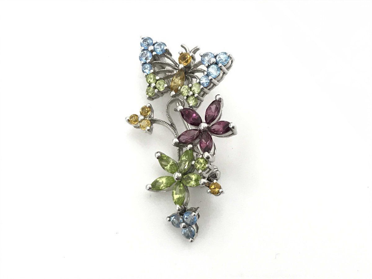 Gemtique Swiss ジュエリー 蝶モチーフ ブローチ 色石 585 5.2g