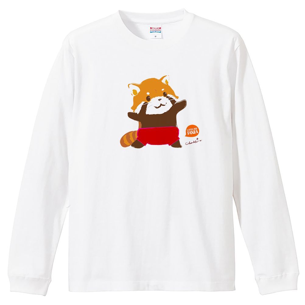 レッサーパンダ キャラ ロング Tシャツ ほかほか赤パンツ柄 0416 白