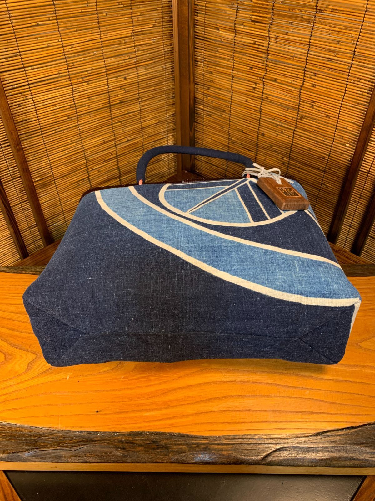 ストア かごバック 一閑張り 筒描 藍 1点物☆一閑張りバッグ籠バッグ
