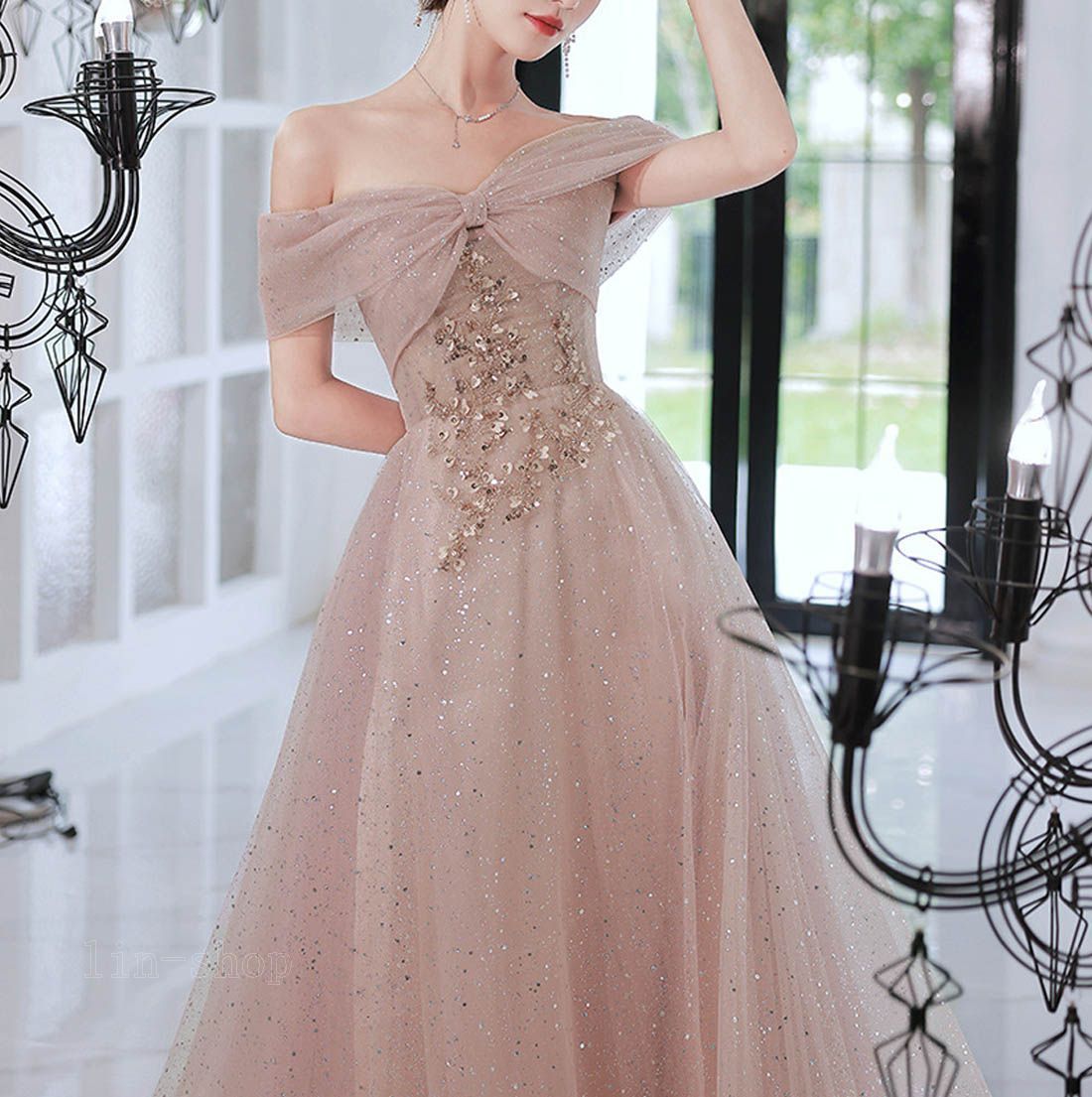 イブニングドレス ホルターネック オフショルダー パーティードレス