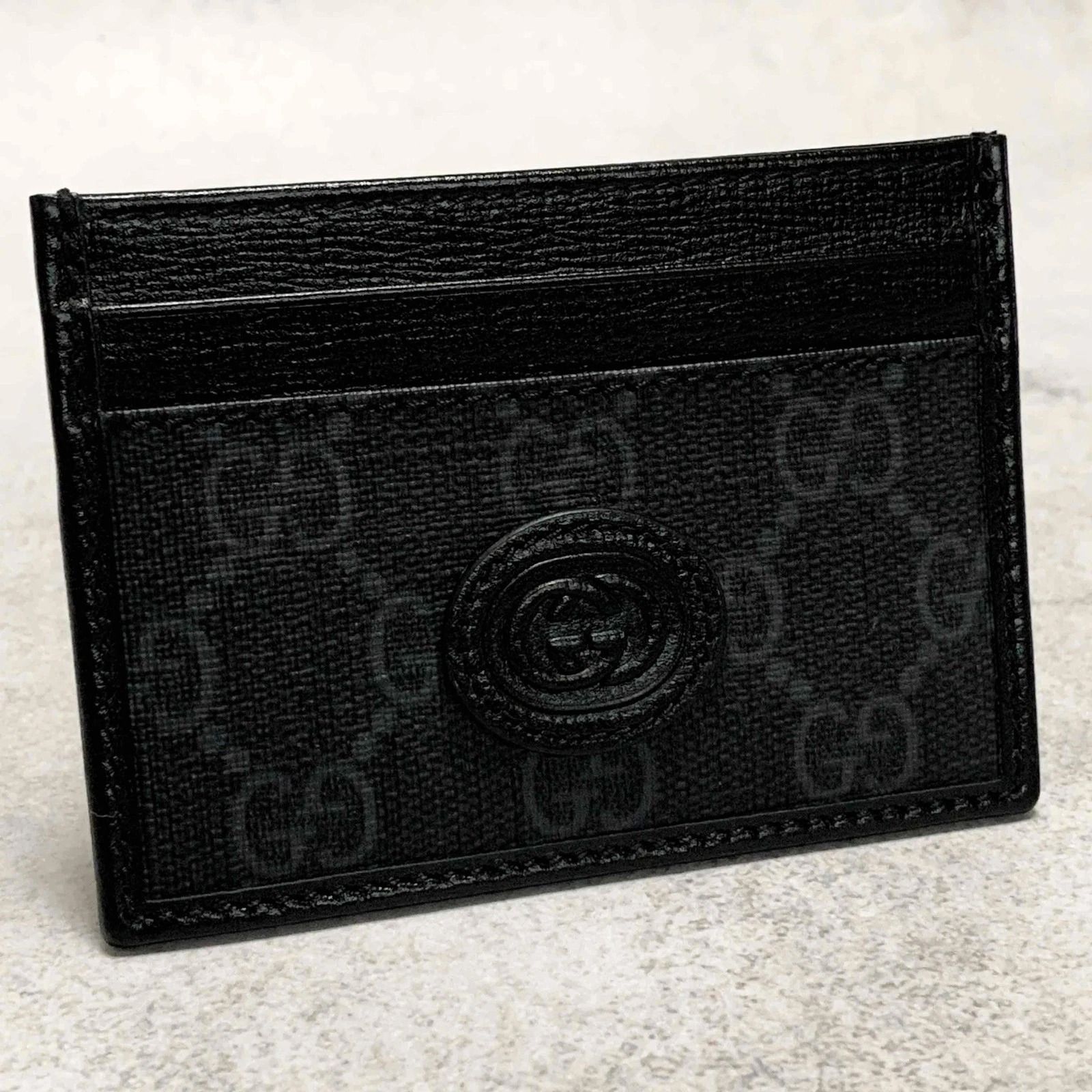 級 グッチ GUCCI インターロッキングG カードケース GGスプリーム PVC ブラック 黒