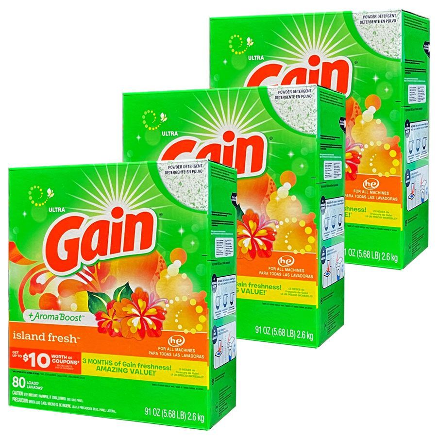 洗濯洗剤 大容量 粉末 GAIN ゲイン アイランドフレッシュ 2.6kg 91oz 約80回×3個セット P&G 洗濯用洗剤 アメリカ製