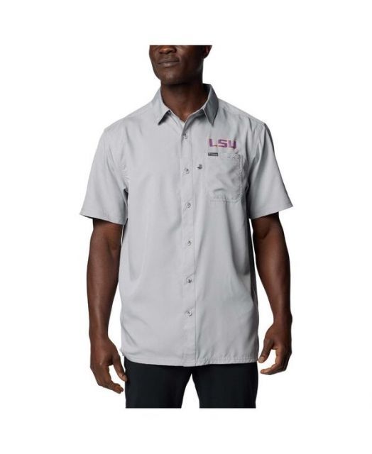 【送料無料】 コロンビア メンズ シャツ トップス Men's Gray LSU Tigers PFG Slack Tide Omni-Shade Button-Up Camp Shirt Gray