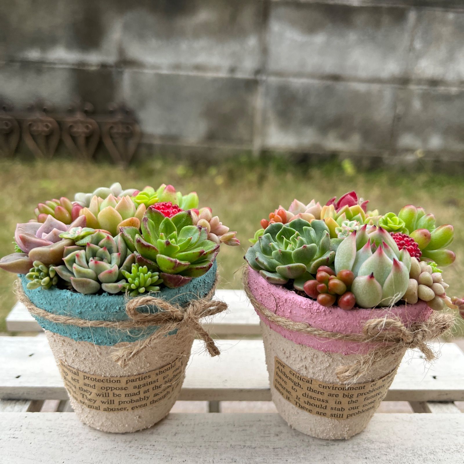 ☆2個セット☆♡そのまま飾れる♡リメ鉢♬多肉植物寄せ植え