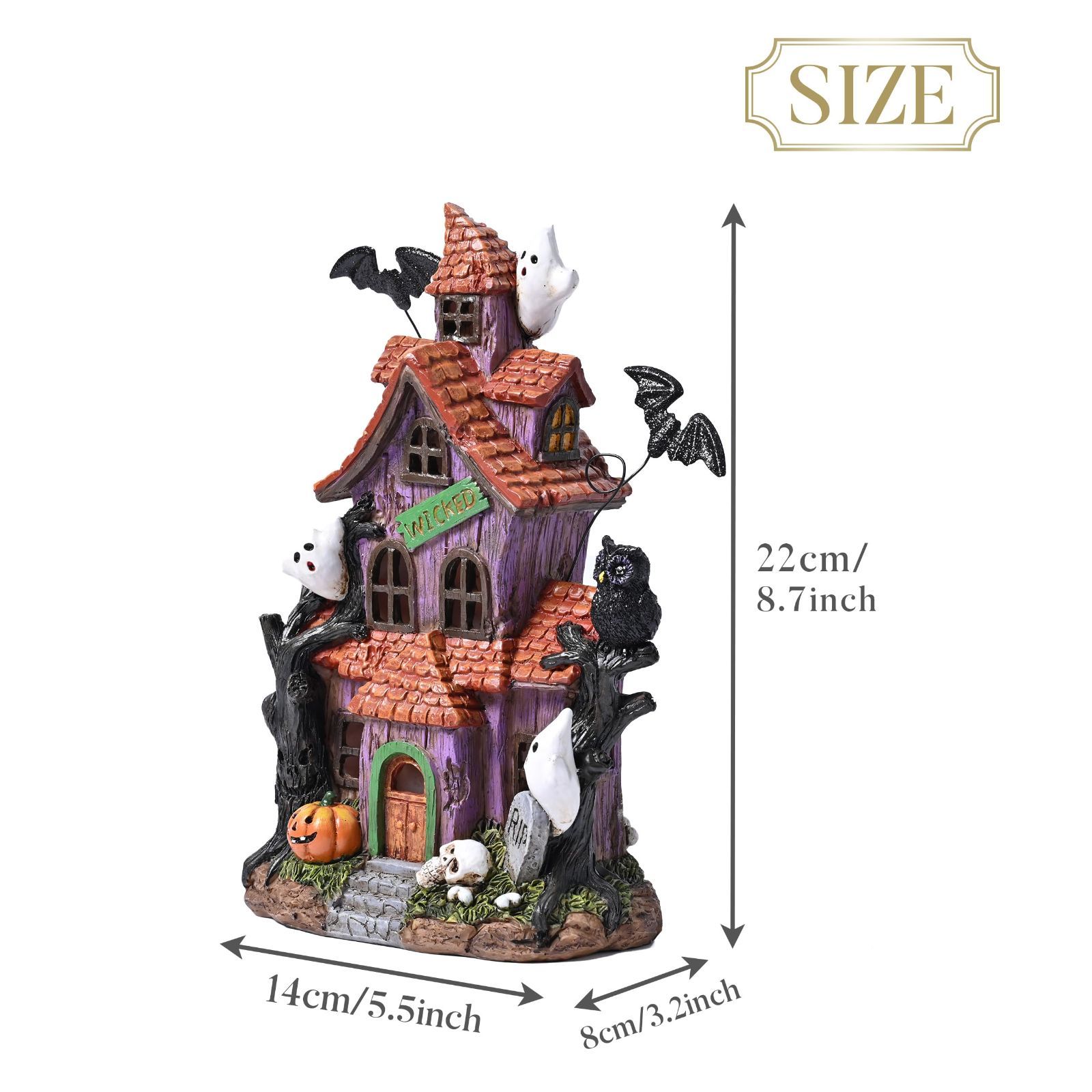 売切注意 お早めに ハロウィン置物 幽霊の家 お化け屋敷 ハロウィン ハロウィン ライト LEDライト付き 玄関 飾り 卓上飾り ホラー ゴースト Madelyn 幽霊 おしゃれ パーティーグッズ Valery プレゼント 樹脂製 22cm