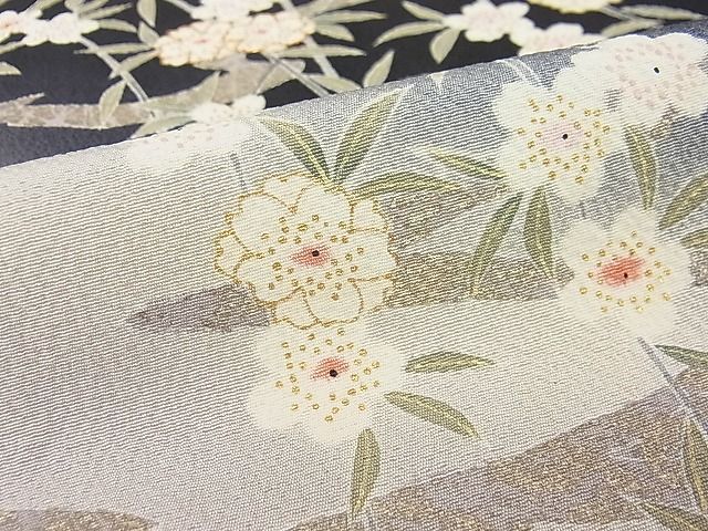 平和屋1□極上 訪問着 駒刺繍 夜桜 暈し染め 黒地 金彩 逸品3s20598-