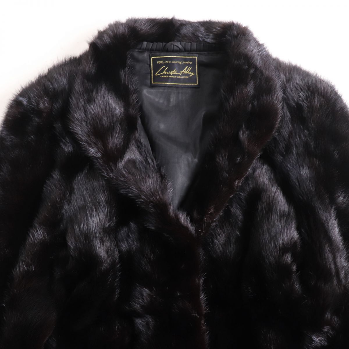 美品●MINK ミンク 本毛皮ショートコート ジャケット ブラック 大きめサイズ15号 毛質艶やか・柔らか◎