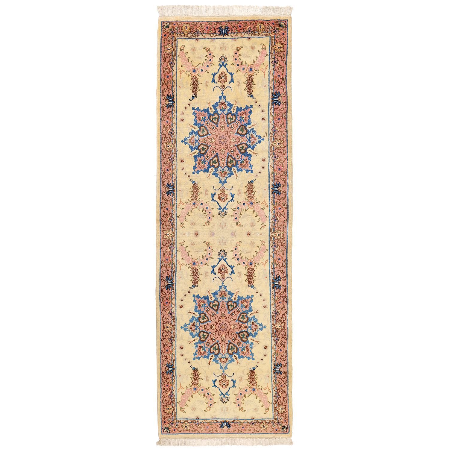 カシャン 2800×870mm 1970年代 セミアンティーク ダブルメダリオン 手織り 一点物- carpet-アンティークペルシャ絨毯 ヴィンテージラグ専門店 送料無料
