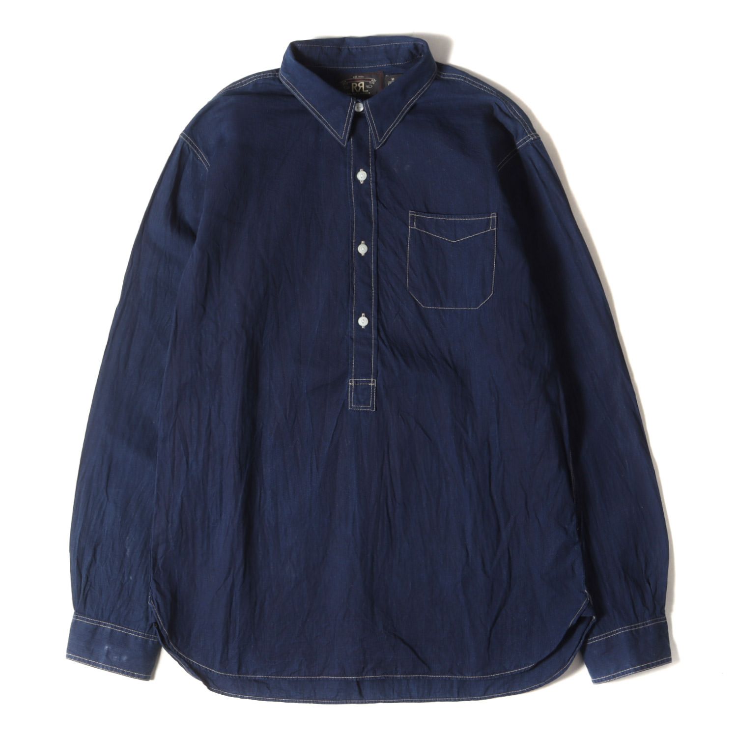 美品 RRL ダブルアールエル シャツ サイズ:M チンスト付き インディゴ ポプリン プルオーバー ワークシャツ インディゴ ラルフローレン トップス カジュアルシャツ 長袖【メンズ】