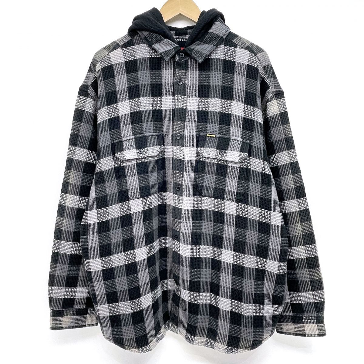 Supreme シュプリーム Waffle Plaid Hooded Shirt ワッフルプレイドフードシャツ XLサイズ