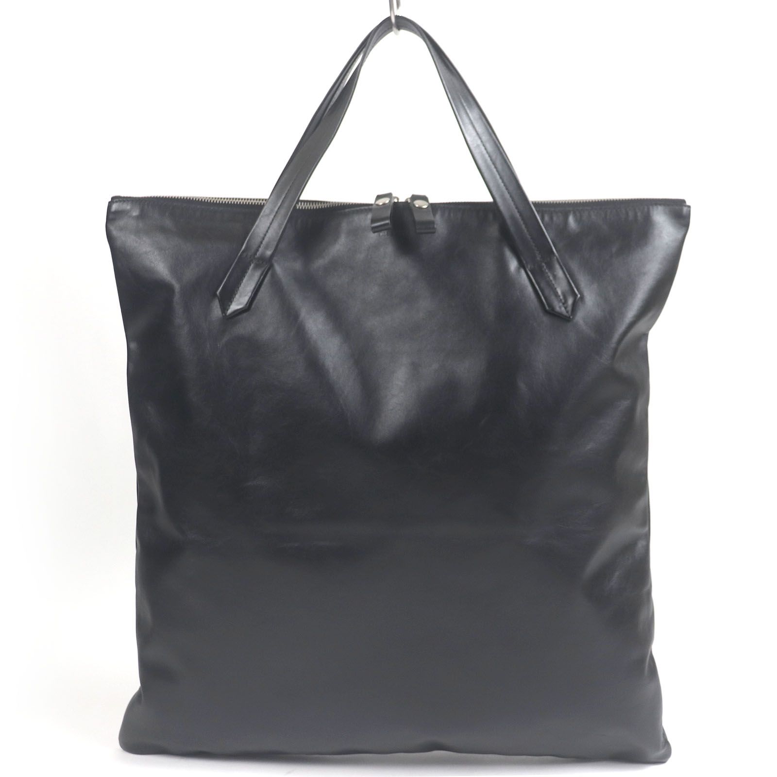 □JIL SANDER ジルサンダー FLAT ZIP TOTE ロゴ刻印 オールレザー ハンドバッグ ジップトートバッグ ブラック イタリア製 メンズ