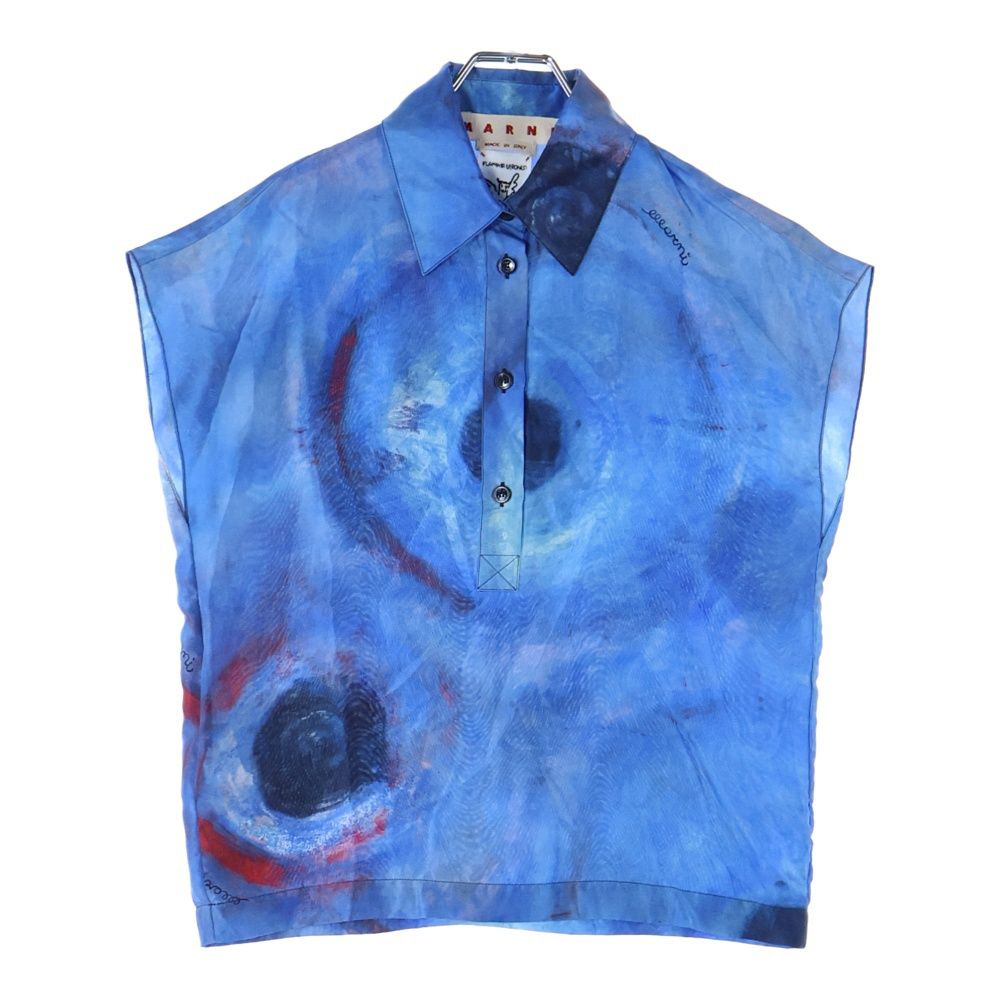 MARNI (マルニ) 23SS マーブル総柄 ハーフボタン シルク半袖シャツ  