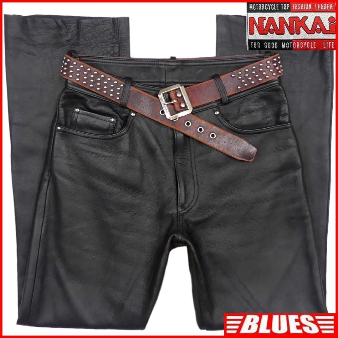 レザーパンツ NANKAI 黒 メンズ 本革 南海部品 ブラック | バイク W32
