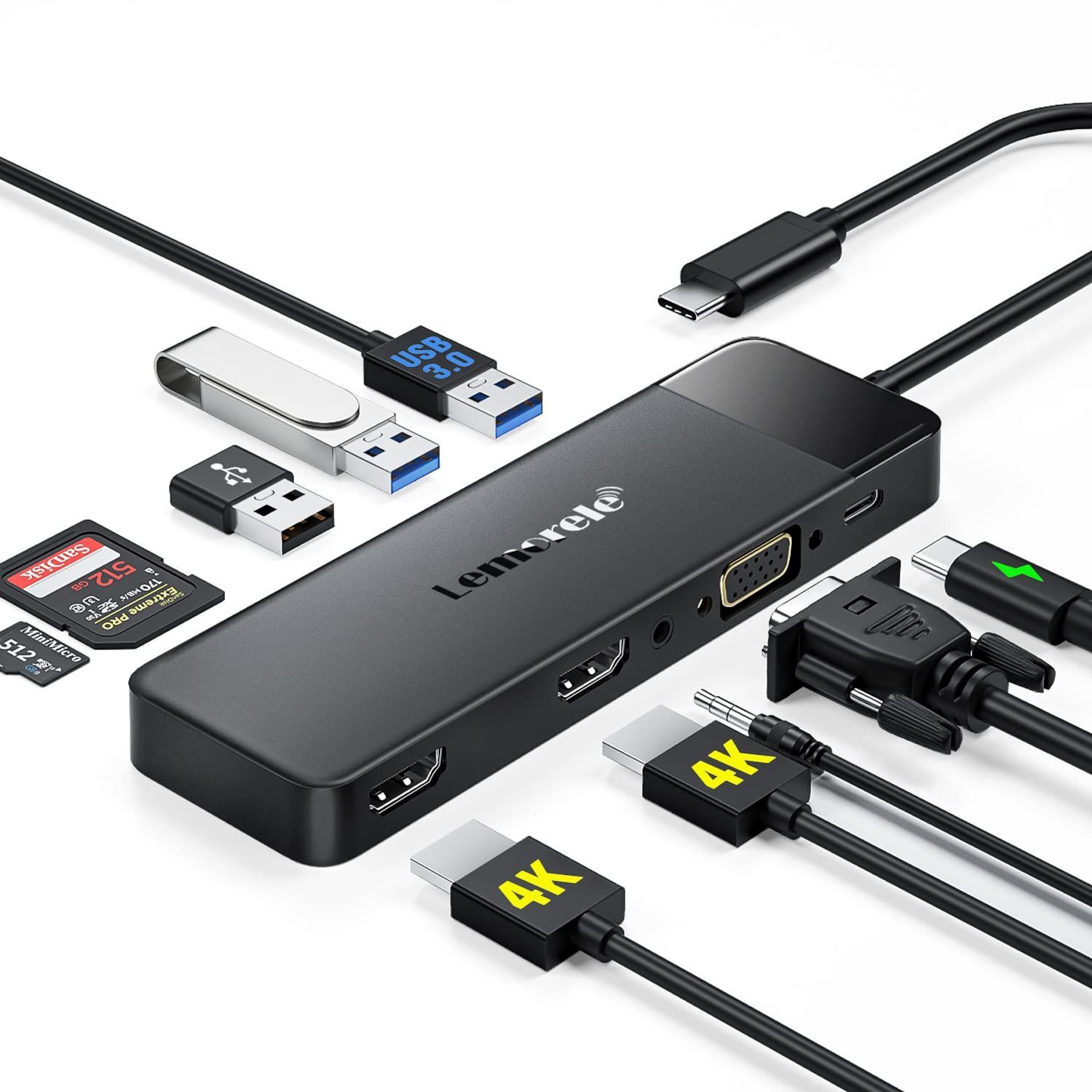 C Dock 10-in-1 thunderbolt USB Type C ハブ MST 4K@60Hz デュアル コンパクト（ブラック） 急速充電/USB3.0u0026USB2.0ｘ2/3.5mmオーディオ音声/SD＆TFカードリーダー軽量化 PD10