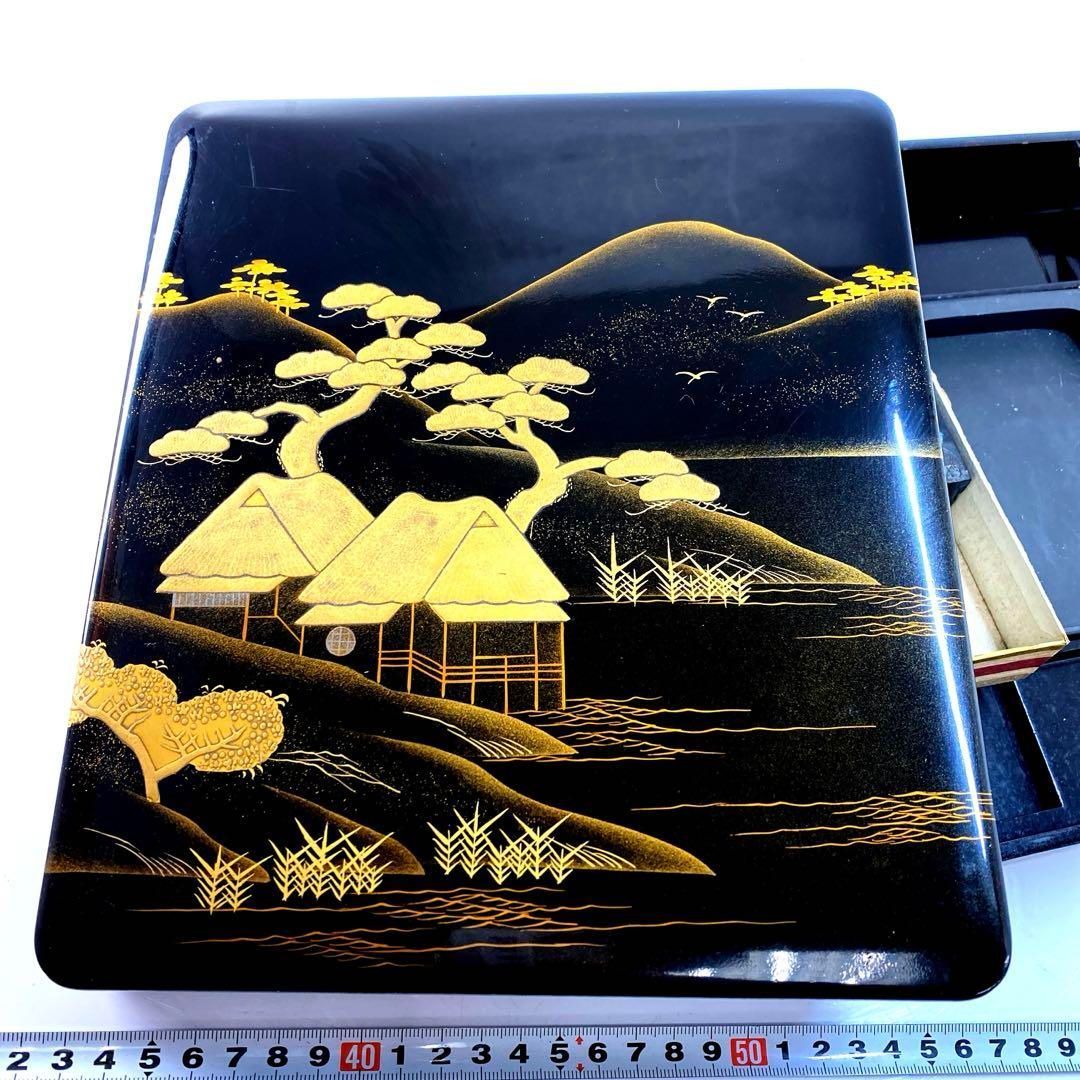 時代 蒔絵 硯箱 木 24.3×21×4.6㎝ 東Y6-0402 トヒオ