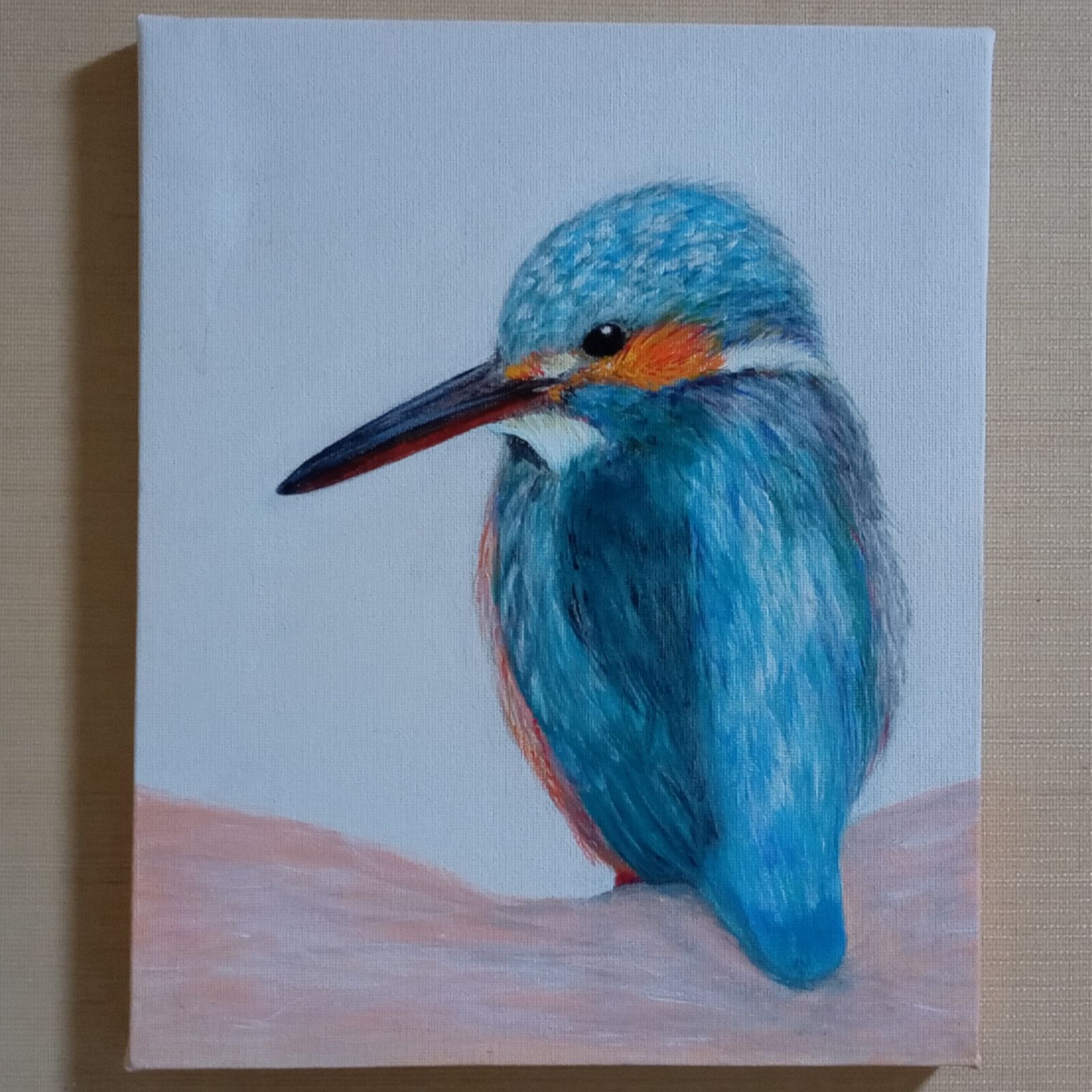 No.563 丸形キャンバス　カワセミ牡丹　アクリル画　開運絵画 No.563 丸形キャンバス カワセミ牡丹 アクリル画 開運絵画 No.563 丸形