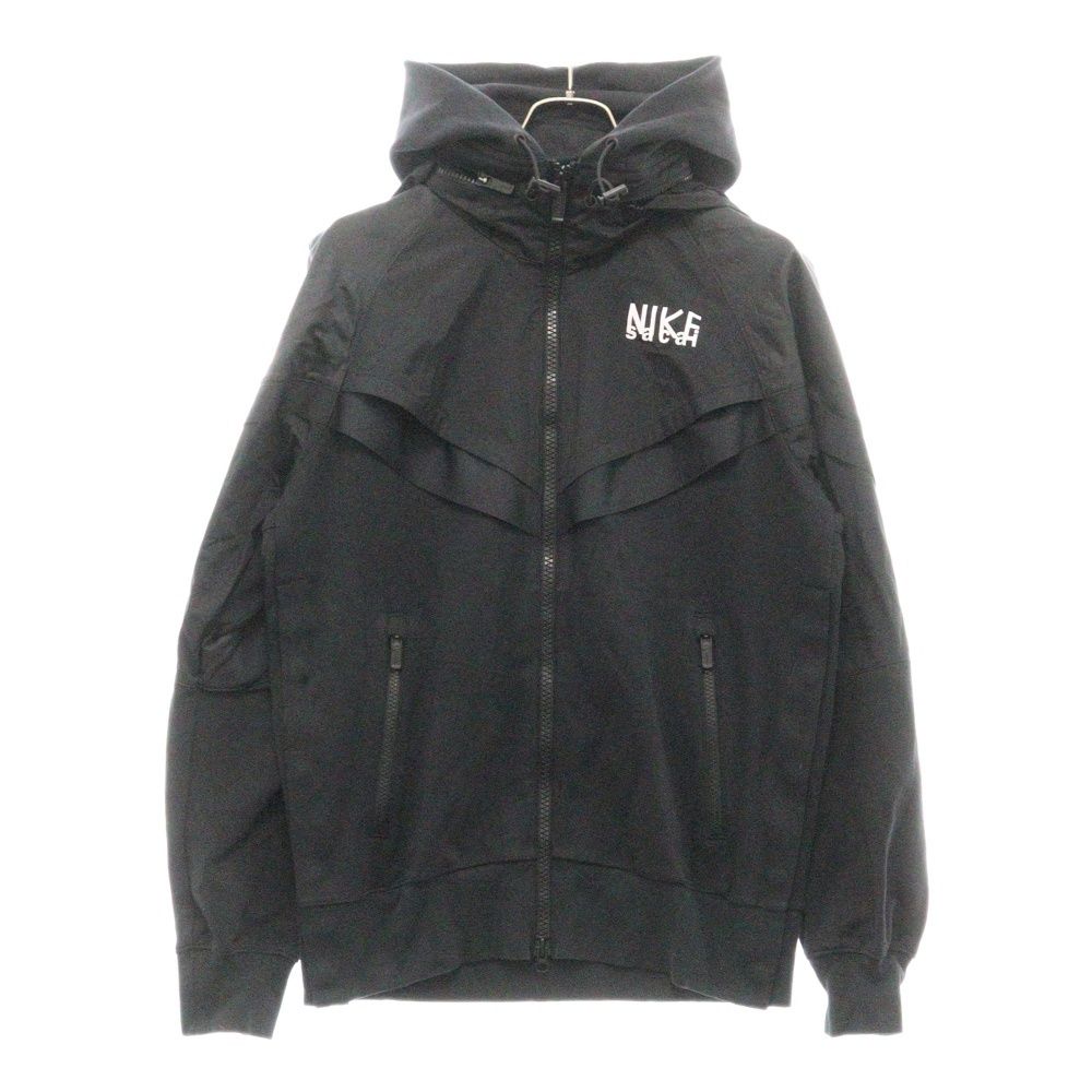 サカイ ナイロン パーカー sacai ブラック ジップアップパーカー