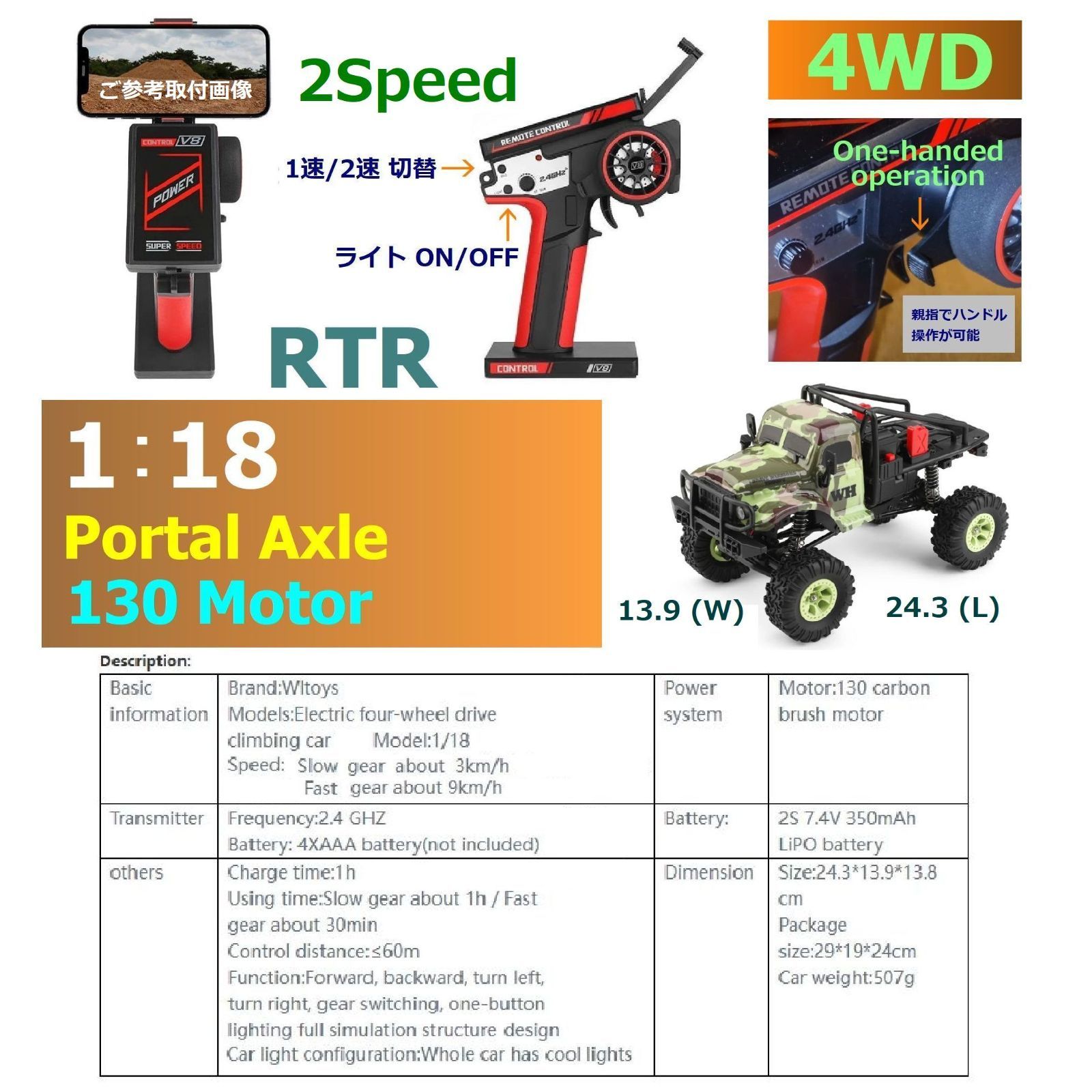 オペルラジコン 特価☆オマケ付☆特別セット 4WD 2速 ポータルアクスル 1/18