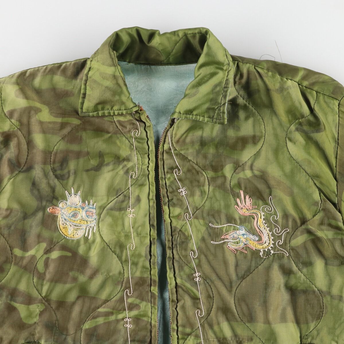 古着 70年代 UNKNOWN 迷彩柄 チェーン刺繍 キルティング ベトジャン