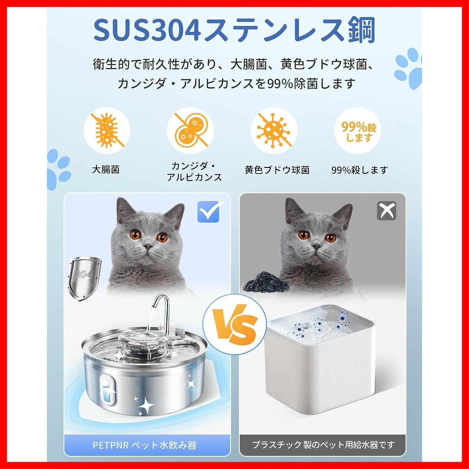 迅速発送】猫 水飲み器 【2023新モデル】PETPNR ステンレス製 自動給水