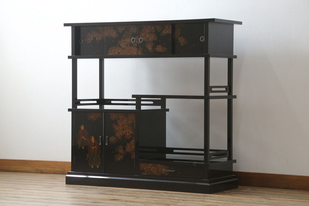 ☆J様専用・リペア済み☆飾り棚 中古 美品 輪島塗り 蒔絵入り 茶棚