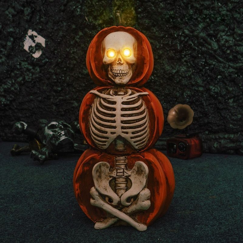 ハロウィングッズ 装飾 LEDライト ナイトライト ナイトランプ カボチャの中に入っているガイコツ ユニーク オブジェ インテリア 寝室 おしゃれ 卓上ライト テーブルライト テーブルランプ ベッドライト 樹脂 電池式