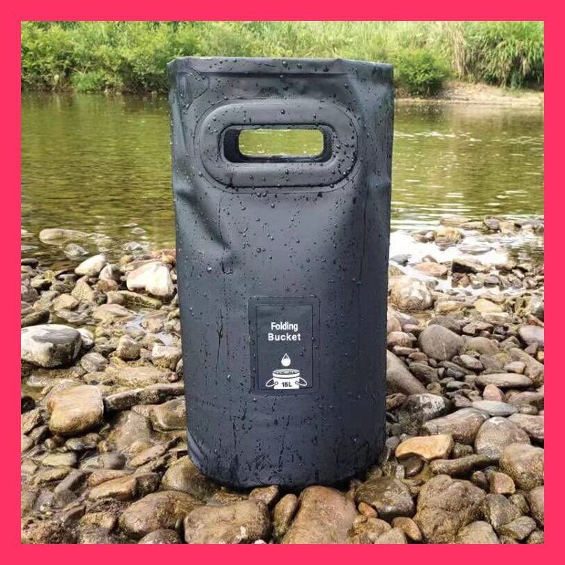 ⭐折りたたみバケツ 釣り用バケツ 15L 自立式ウォーターバッグ ブラック 折りたたみバケツ 釣り用バケツ 15L バッカン 水汲ミバッカン