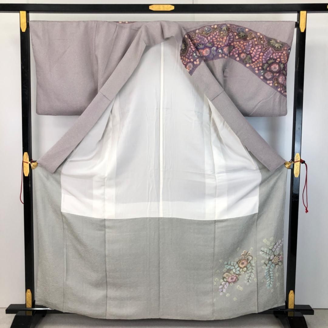 訪問着 友禅作家 樋熊哲也 辻が花絞り 桜鼠色 銀通し ガード加工 K-5375