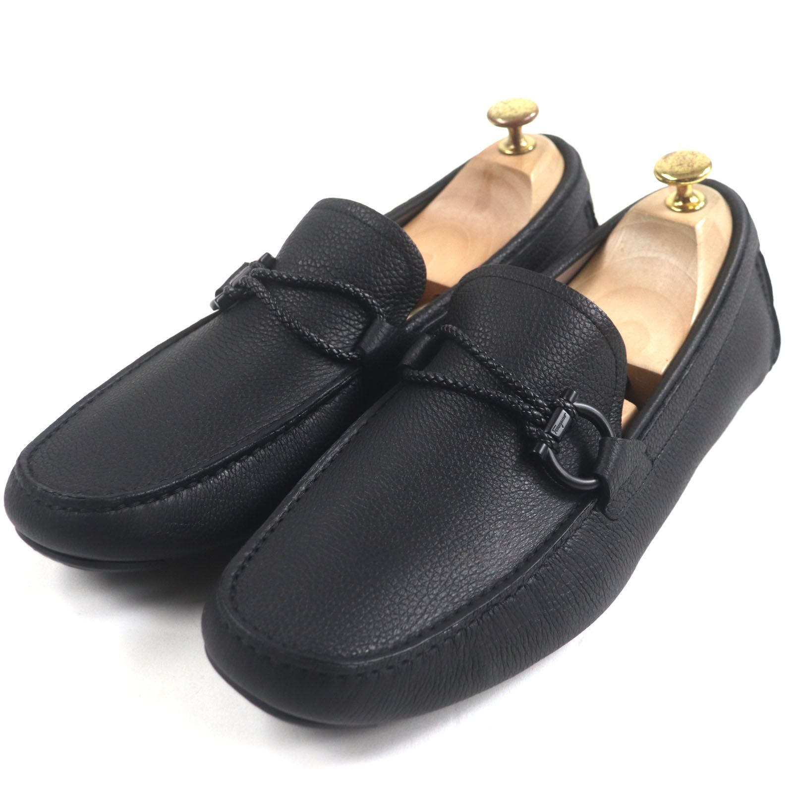 Salvatore Ferragamo サルヴァトーレフェラガモ ガンチーニビット レザーシューズ ローファー ドライビングシューズ ブラック 9 保存袋付き イタリア製 メンズ