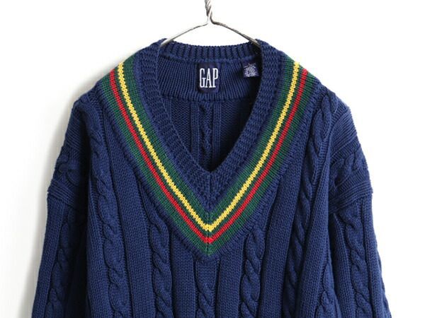 90s □ OLD GAP コットン チルデン 長袖 ニット セーター ( メン