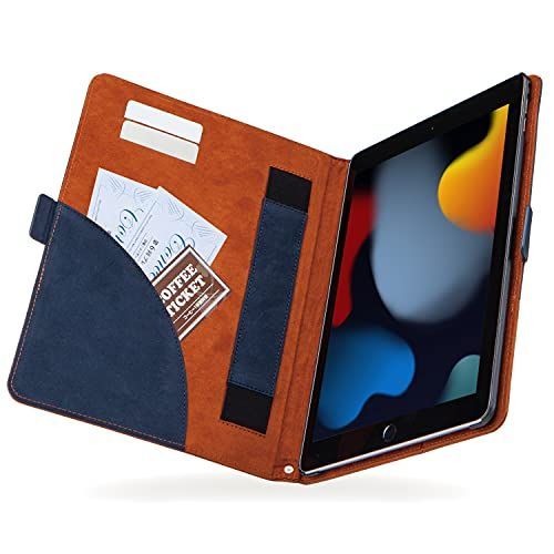 ネイビー×ブラウン_フリーアングル_単品 エレコム(ELECOM) iPad 10.2 第9/8/7世代 (2021/2020/2019年) ケース ソフトレザー フリーアングル ツートン ネイビー×ブラウン TB-A19RPLFDTNV