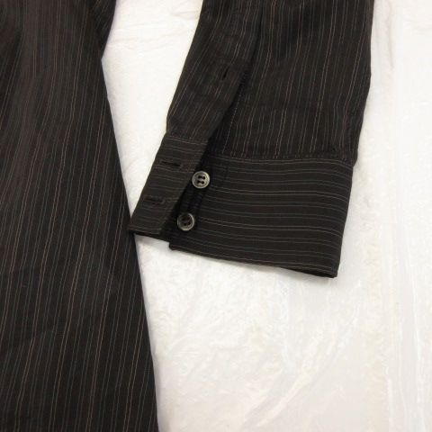 コムサデモード COMME CA DU MODE フリルシャツ ブラウス 長袖 ストライプ 黒 15 *A744 レディース コムサデモード COMME CA DU MODE フリルシャツ ブラウス 長袖